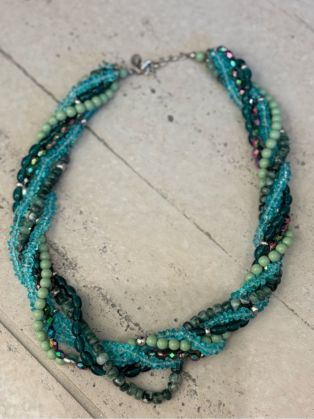 Premier Designs Multi-Strand Teal & Aqua Beaded Necklace